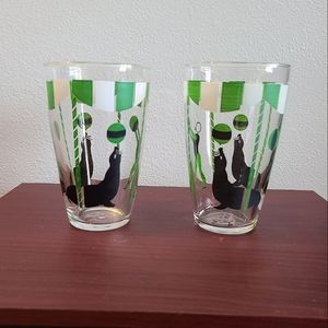 Libbey Glassware Vintage 1946 8 Ring Circus Glass Tumblers Green Seals & Trainer